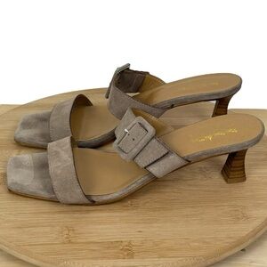 Coach and Four Made in Italy Taupe Suede Buckle Sandal Heels – Size 9